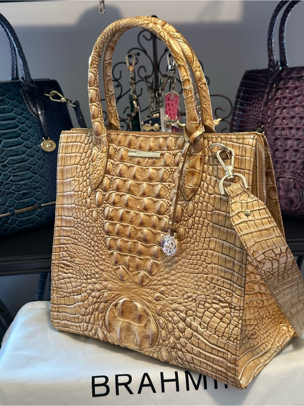 Brahmin Dune Large Caroline Gold/Tan Leather Top-Handle Satchel NWOT